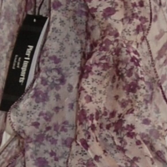 NWT Pier 1 Plum Chiffon Ruffle Floral Scarf - Picture 5 of 8